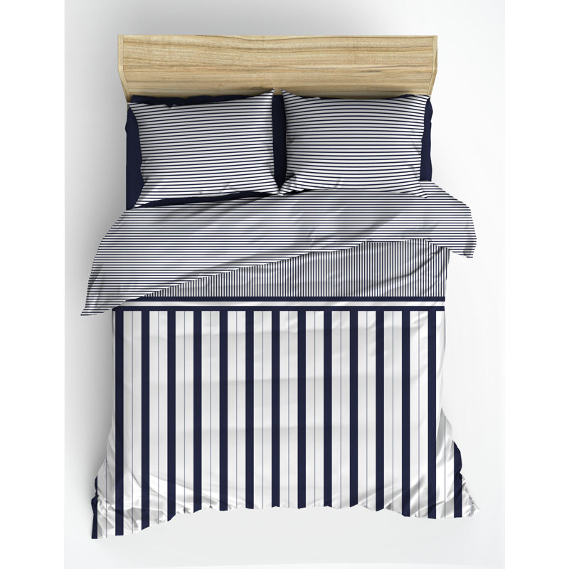 Super King Quilt Cover Set, Dark Blue, 102.4 x 86.6 inches | 100% Cotton Ranforce, 145 Thread Count | Includes 2 Pillowcases (19.7 x 31.5 inches) | Machine Washable, Reactive Printing, Stylish & Durable Design