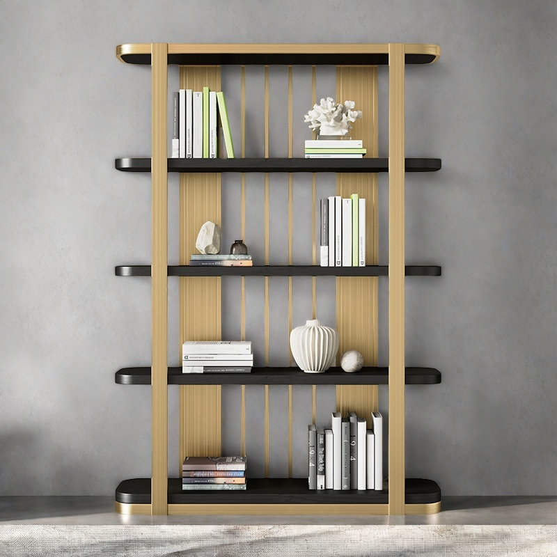 Bibliothèque stable et tendance, (5 tablettes) H 78,7 po x l 47,2 po x P 13,7 po, Or/noir
