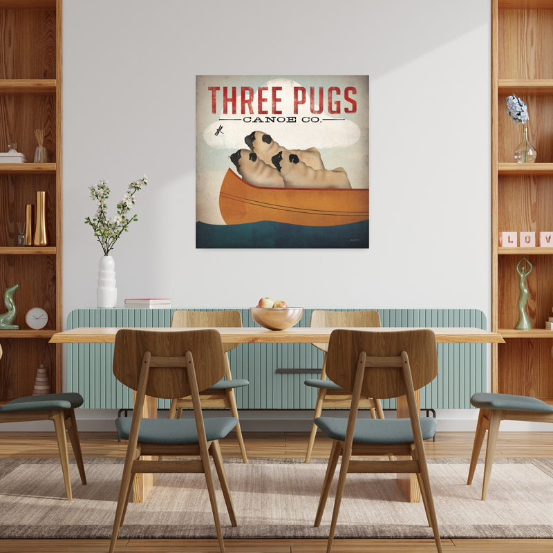 «Three Pugs In A Canoe» V3, H 36 po x l 36 po