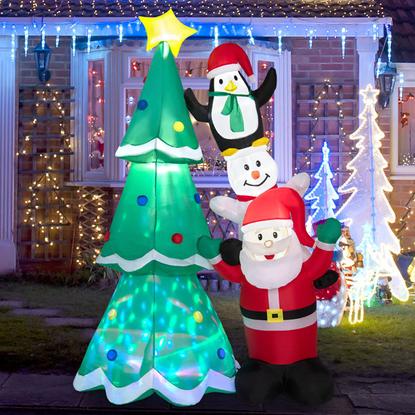 The Holiday Aisle® Christmas Tree with Santa Claus, Snowman & Penguin ...