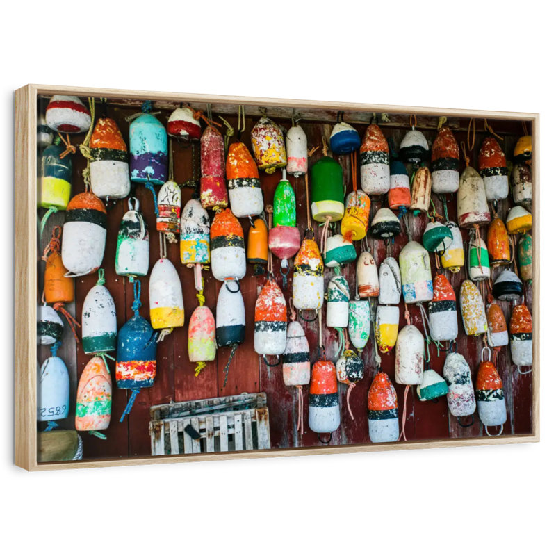Bouées de homard suspendues, Cadre flottant en bois naturel, 37 po x 25 po