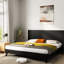 Grande tête de lit en chêne noir de 64,4 po pour grand lit, calendrier à oreilles mural cannelé moderne, maquillage élégant et réel, paysage contemporain en configuration 3D et tête de lit à assemblage facile-175447770-175447749