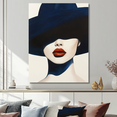Lady in Blue Hat II - Woman Portrait Canvas Wall Art