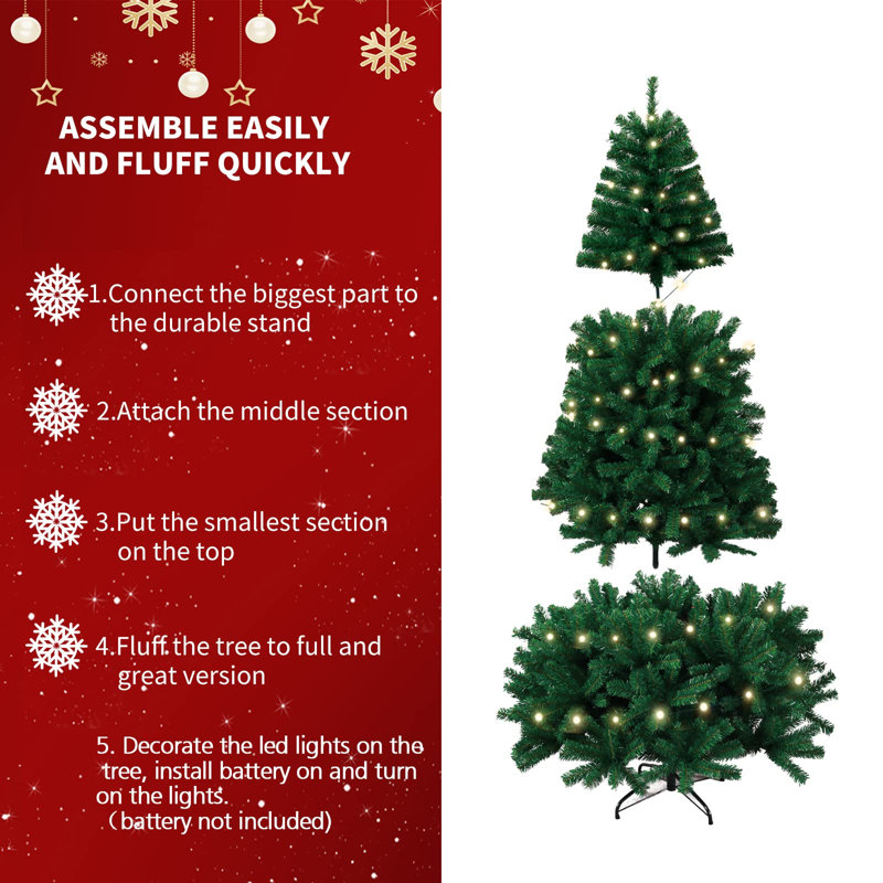 Lighted Artificial Pine Christmas Tree, 7' H