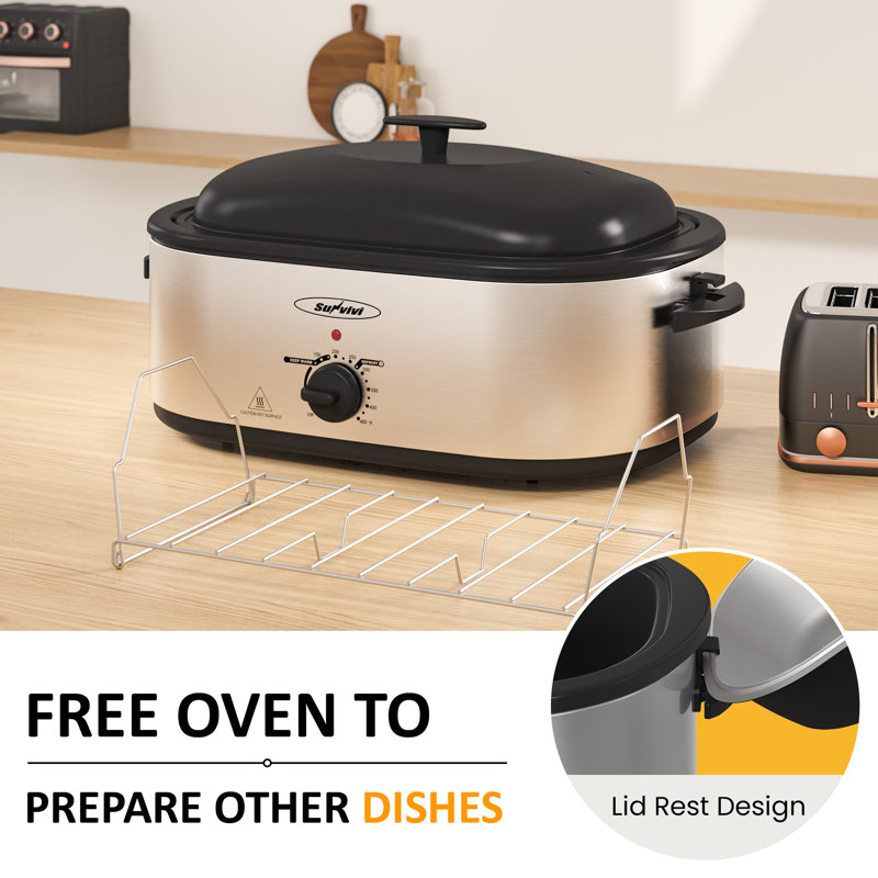 Roaster with Removable 3-bin Buffet Server,Silver, 15.55" H x 23.43" W x 11.02" D