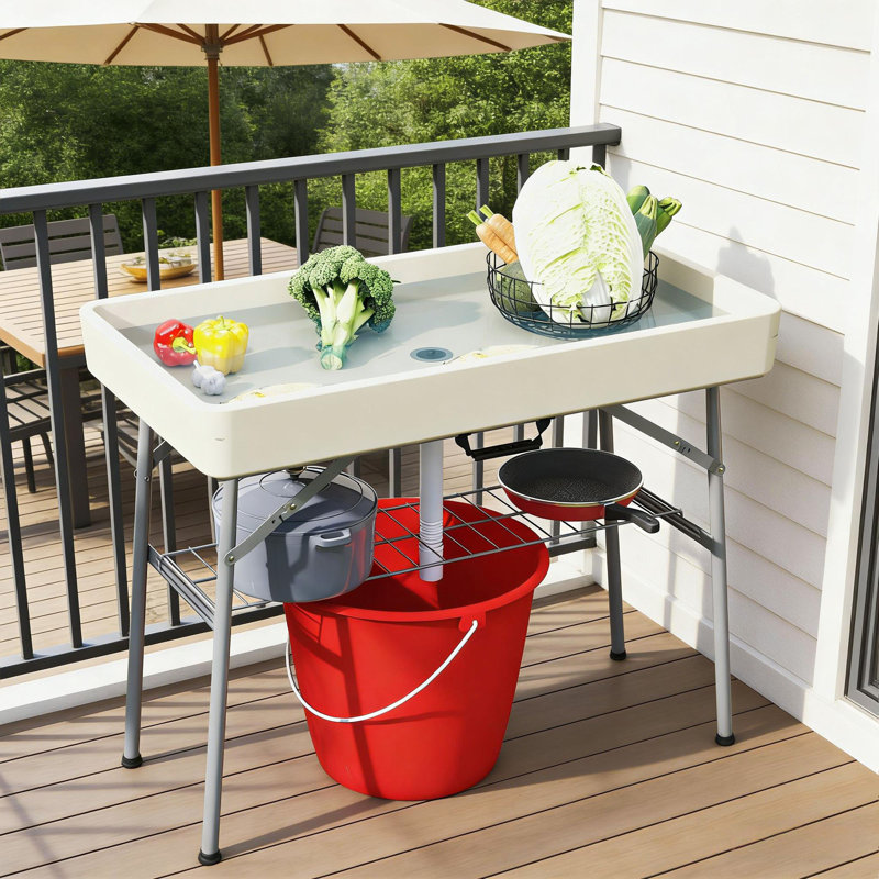 Outdoor Table Cooler,Folding Ice Cooler Table, Tan