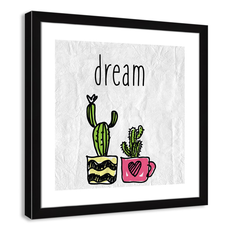 «Cacti A», art encadré, H 22,5 po x l 22,5 po x P 0,6 po, Encadré plat noir