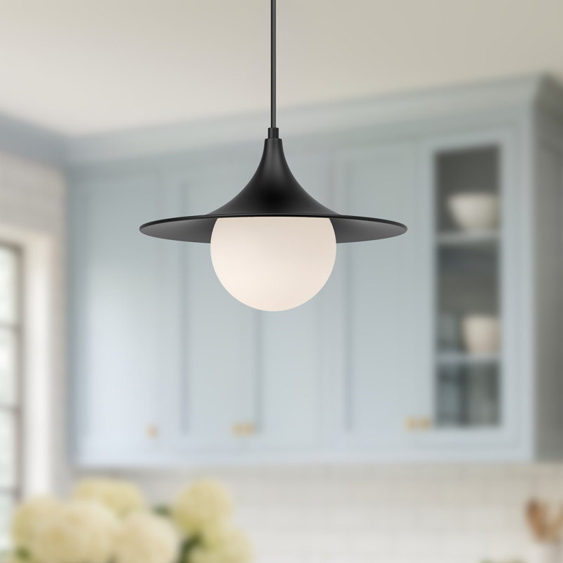 Luminaire suspendu conique à 1 lumière Hermit, Noir mat / verre opale mat, H 83,75 po x l 12,5 po x P 12,5 po