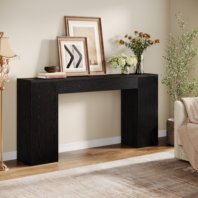Console cannelée de 63 po, table d'entrée derrière le canapé, Black