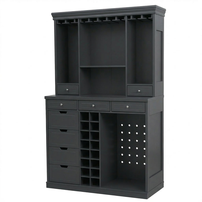Grande armoire-bar avec 9 tiroirs et support en verre