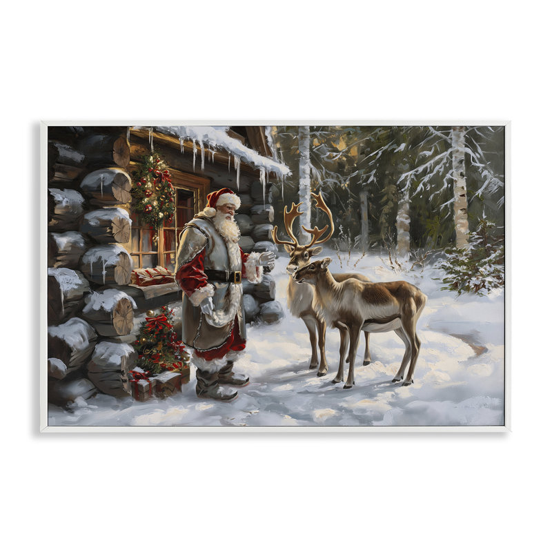 «Santa's Cabin with Reindeer», estampe numérique par Imagine It Images, Estampe numérique encadrée blanc bord de mer