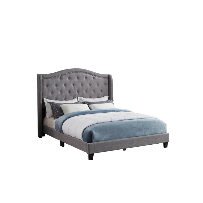 Lit tapissier standard capitonné, Grand, Gris