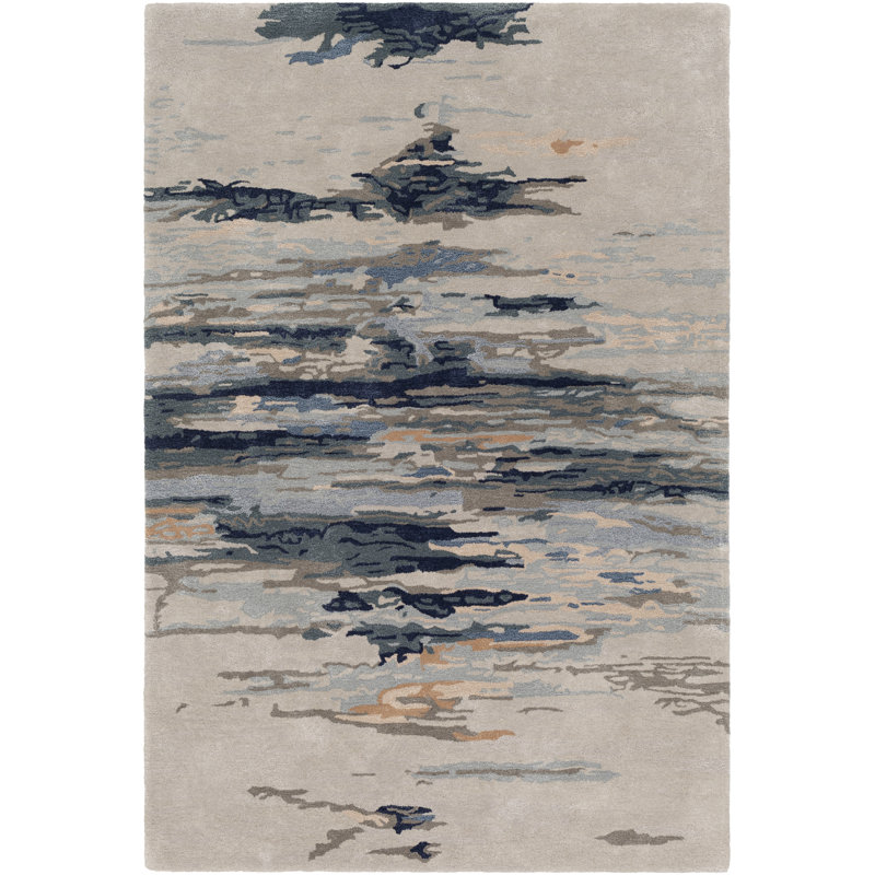 Bartel Abstract Hand-Tufted Navy/Beige Area Rug, Rectangle 2' x 3'