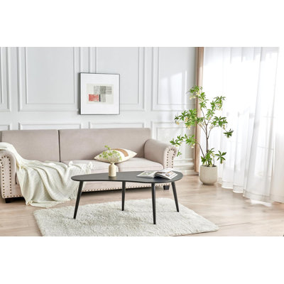 Wooden Oval Coffee Table;Mid Century Modern Side Table Centre table;Sofa Side Table;Solid Wood Furniture for Living Room,Bedroom;Curved Design Removable-Black