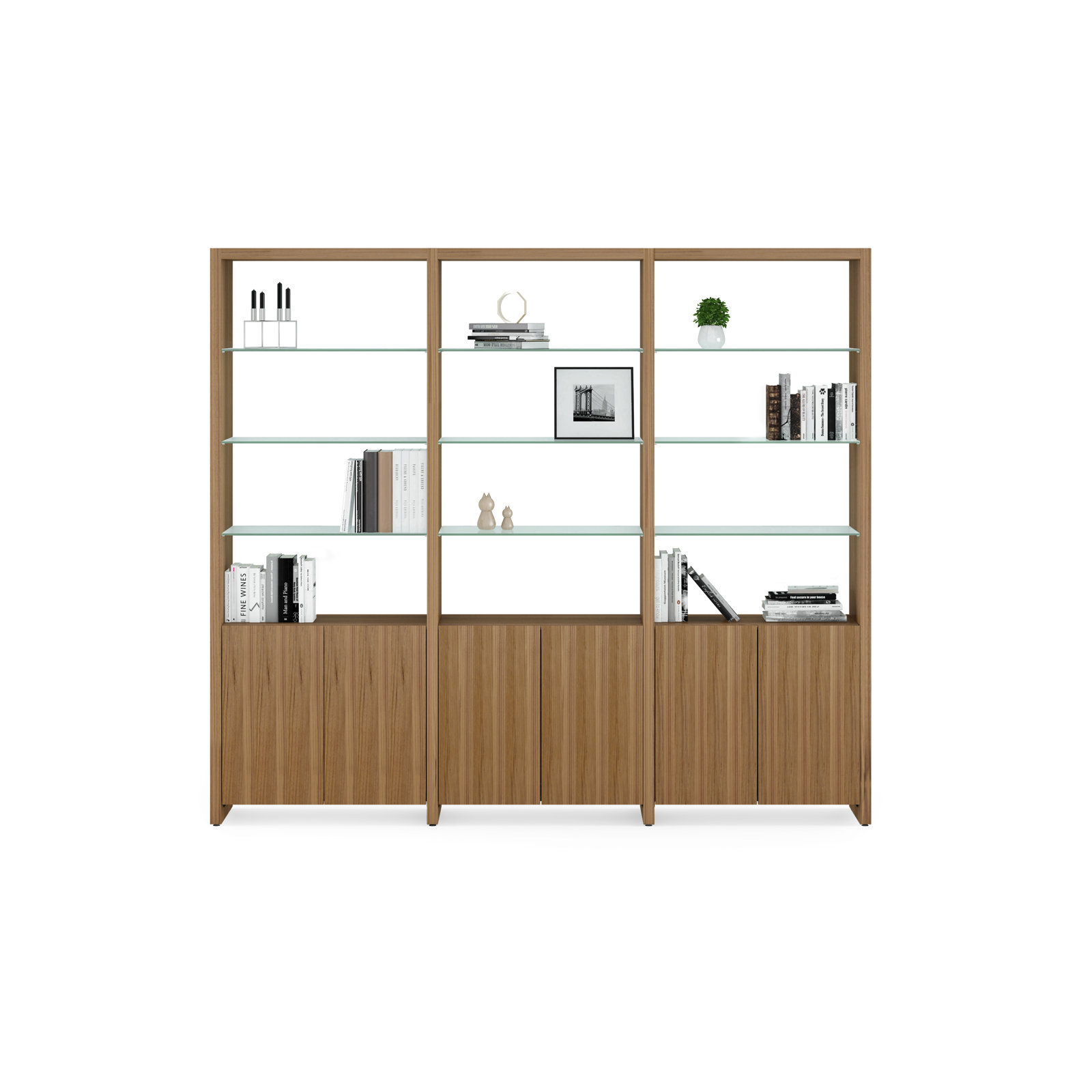 Linea™ Bookcase, Natural Walnut, 3, 83.75" H x 96" W x 14" D