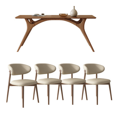 Meher 4 - Person Solid Wood Top Four Leg Base Dining Set