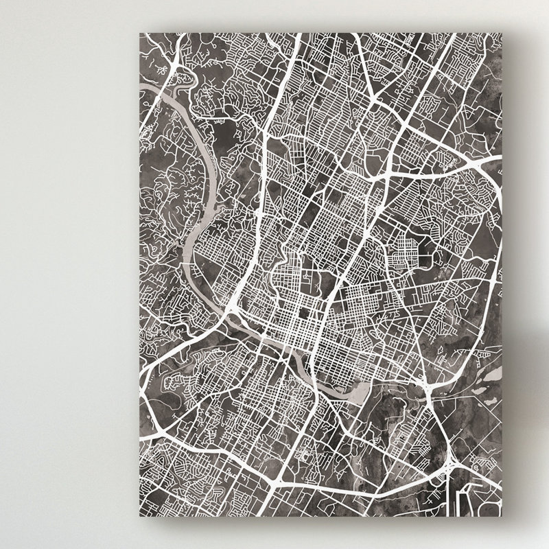 « austin texas city map black », impression sur toile tendue, H 32 po x l 24 po x P 2 po