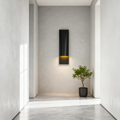 Modern Geometric Wall Sconce Light With Matte Black Finish, Durable All-Weather Construction For Indoor And Outdoor Use, Provides Soft Downward Ambient Lighting