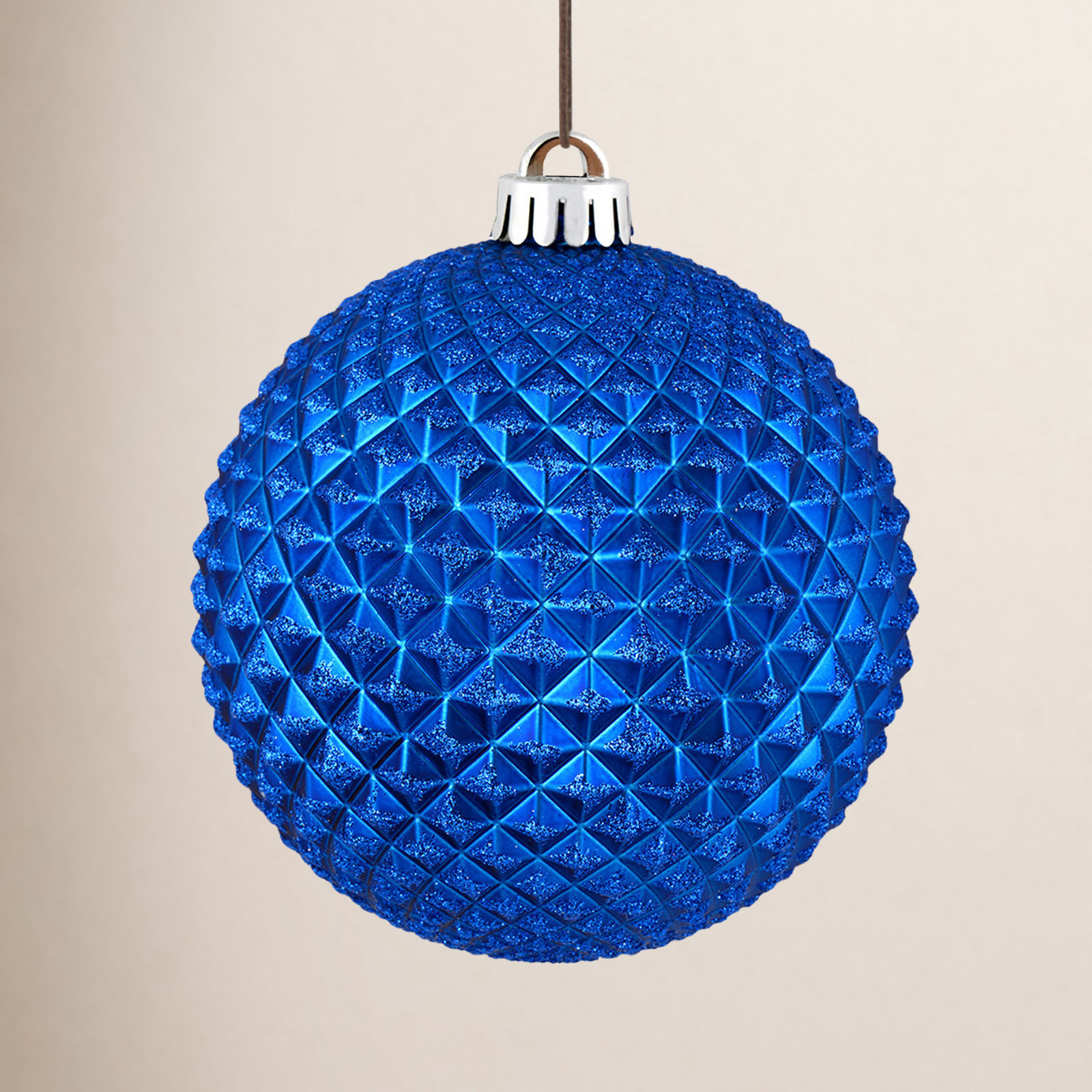 Durian Glitter Ball Ornament, Blue, 6" H x 6" W x 6" D