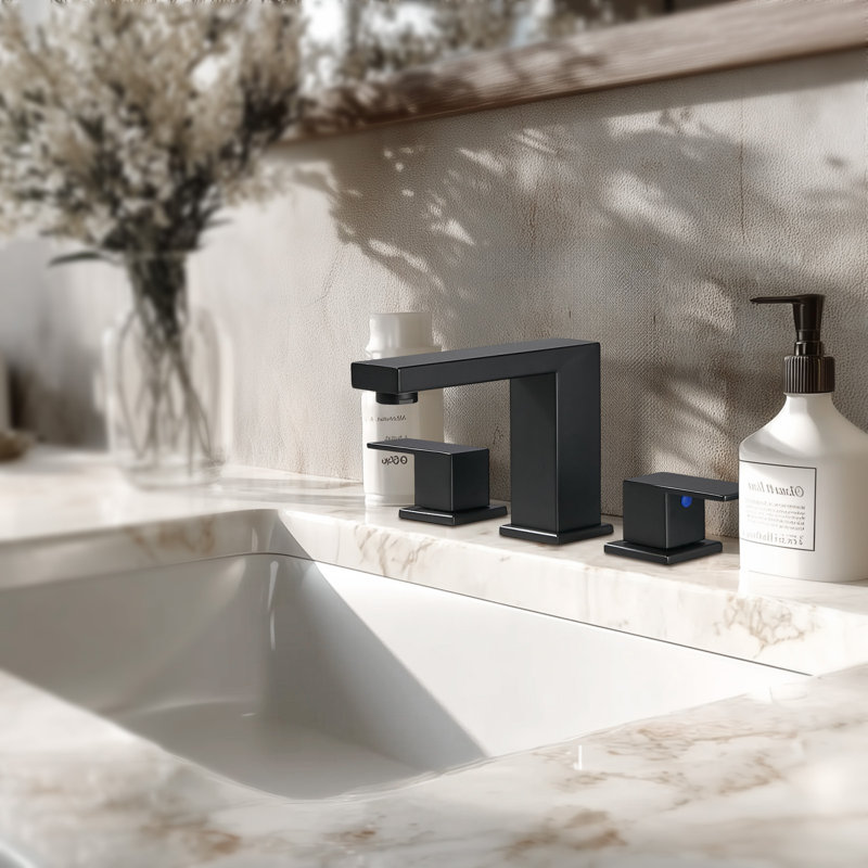 Widespread 2-handle Bathroom Sink Faucet 8-Inch Bathroom Faucet 3-Hole with Drain Assembly Matte Black, Matte Black