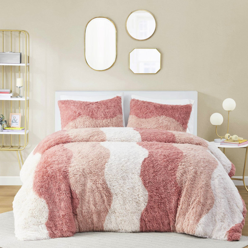 Ensemble de housse de couette en fausse fourrure à 3 po avec 3 taies décoratives et 2 taies décoratives