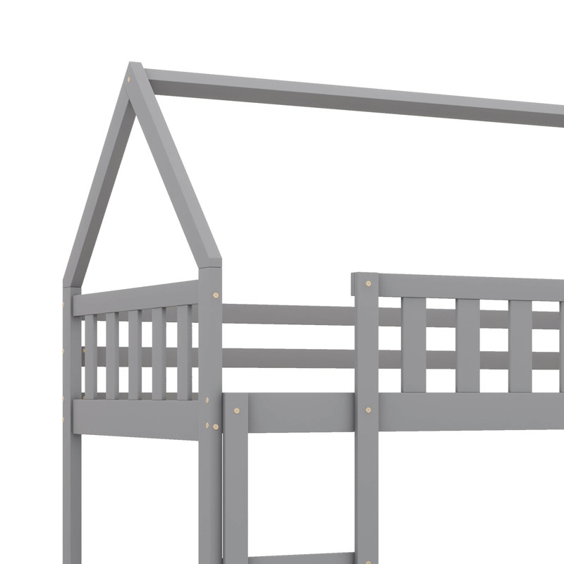 Lit simple superposé simple avec enceinte et porte, conception inspirée de la maison, gris