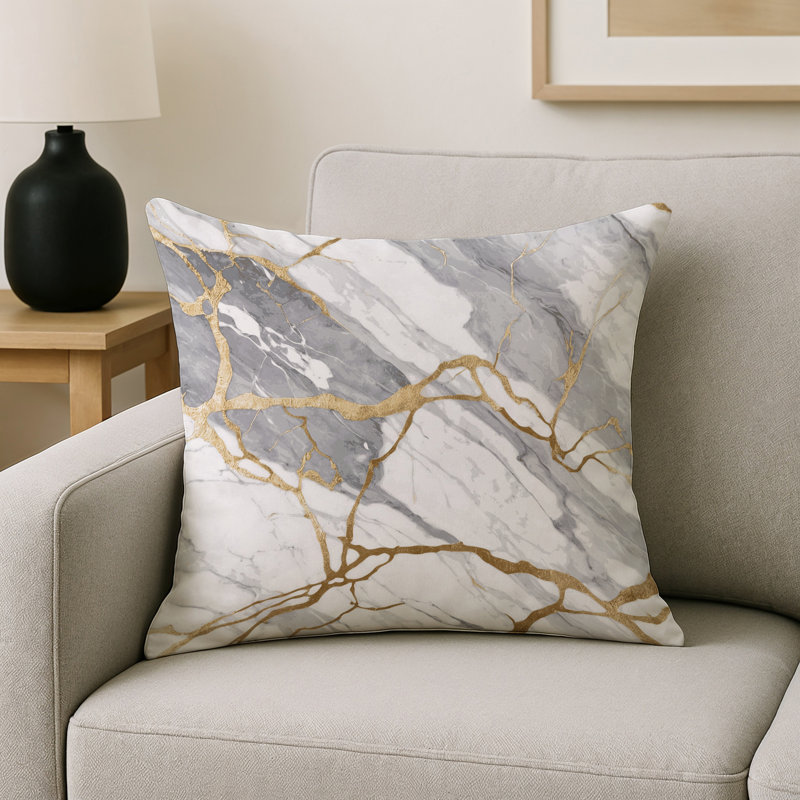 Coussin décoratif intérieur / extérieur gris Modern Modern, Gris abstrait 235, Carré 16 po