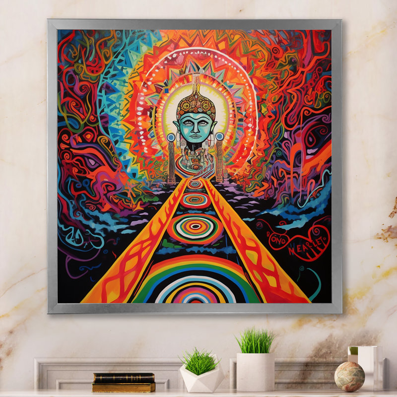 «Buddha Street Art the Obstacle Is the Path», reproduction sur toile, Cadre simple argenté, H 36 po x l 36 po x P 1,5 po