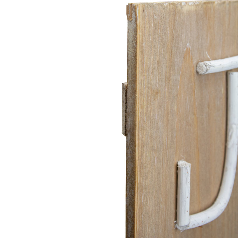 Enseigne de Noël verticale en bois beige 23,75 "avec ceinture du père Noël