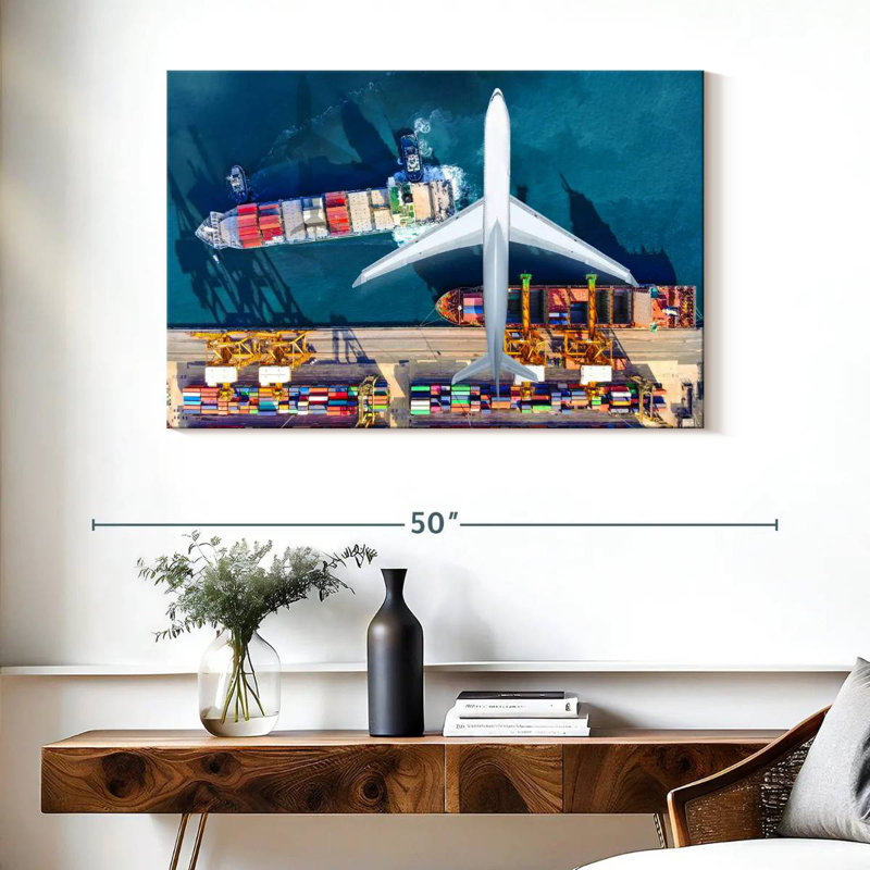 Mehar Airplane Over Cargo Port, 26" H x 39" W