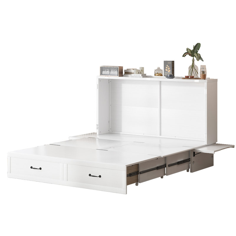  Queen Murphy Bed Cabinet with USB &2 Drawers, White