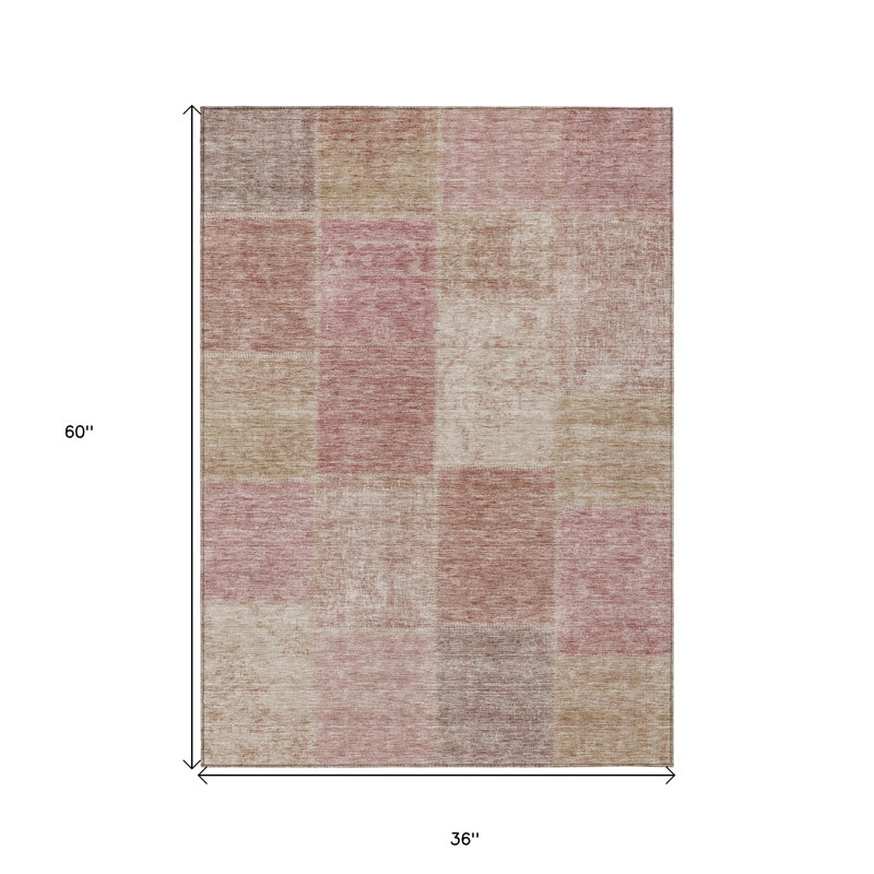 3' X 5' Blush Pink And Mauve Patchwork Washable Indoor Outdoor Area Rug
