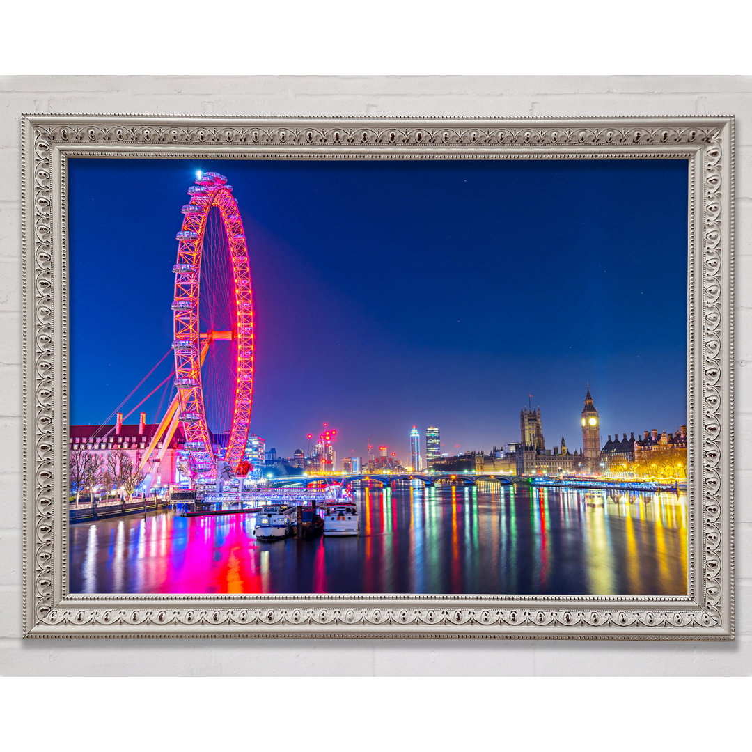 London Eye Regenbogen Themse bei Nacht - Einzelner Bilderrahmen Kunstdruck