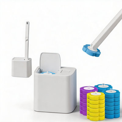 Ensemble de brosse de toilette jetable avec 24 têtes de brosse de rechange, système de nettoyage de toilette de salle de bain avec support de rangement