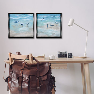 «View of Seagulls on Shore», ensemble de 2 toiles flottantes encadrées brunes, design par Marilyn Dunlap