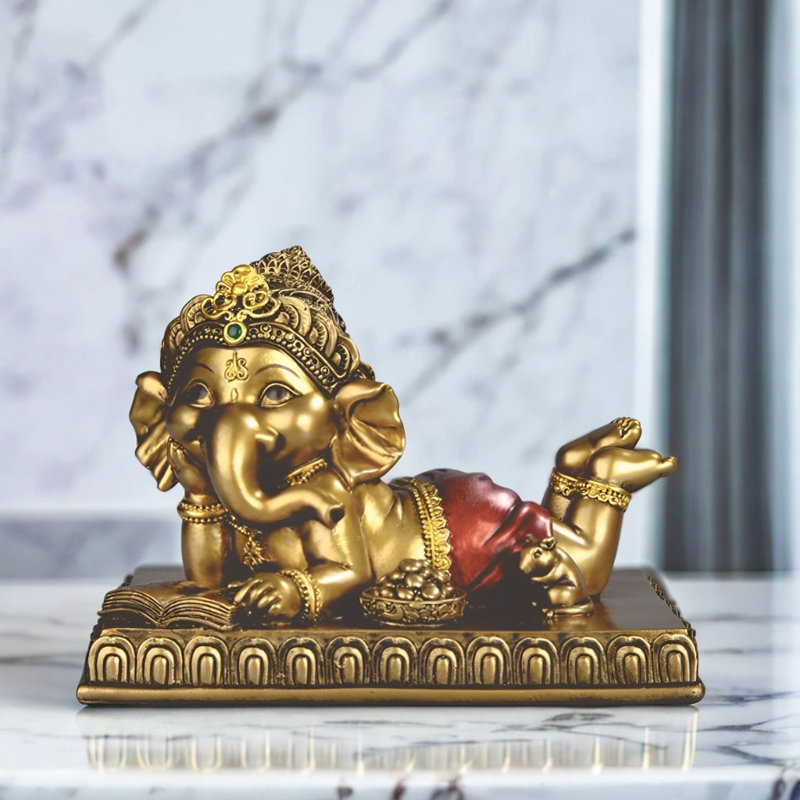 5.5"W Elephant Ganesh Reading Figurine