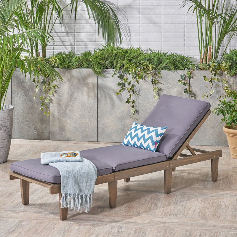 Ariana Kd Wood Chaise Lounge W/ Cushion, Gray Wood