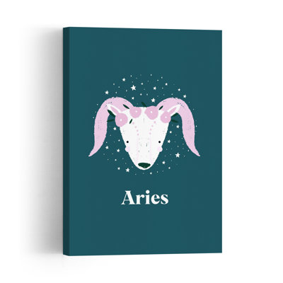 Aries Floral Constellation Colorful Abstract Contemporary Animal Wall Art Print 1 Piece Wrapped Canvas Wall Art