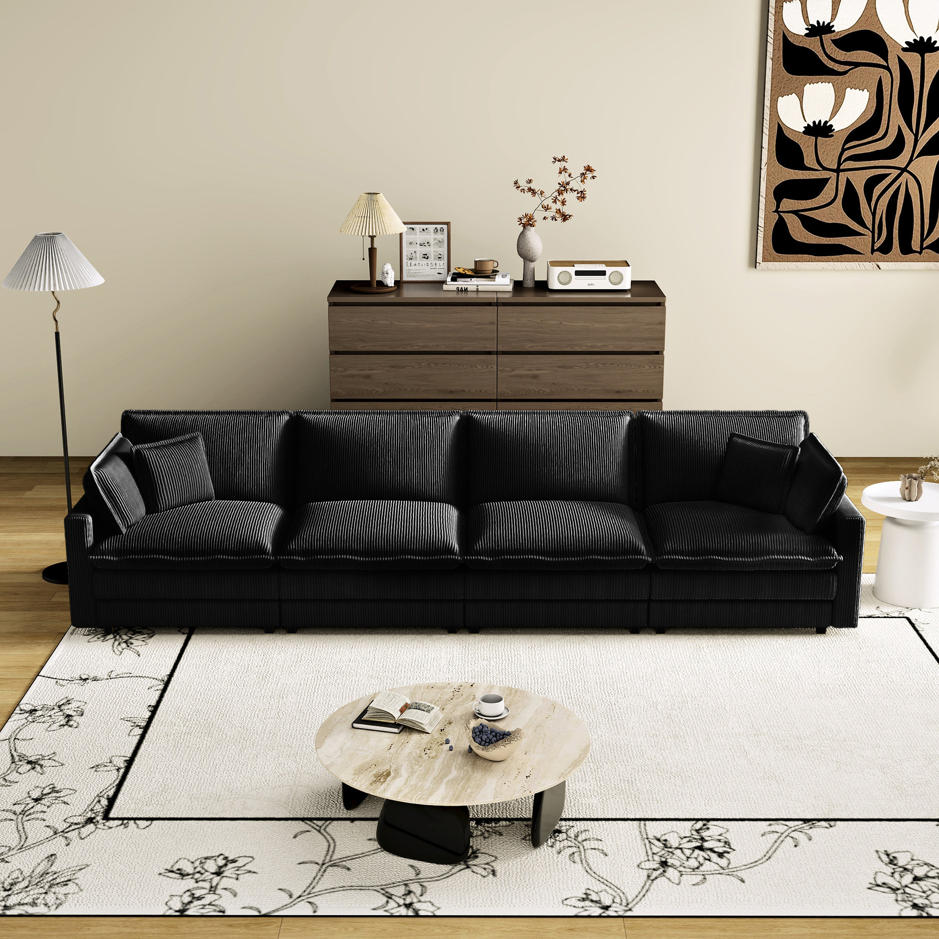 Latitude Run® 4 - Seat Modern L Shaped Modular Sectional In Black ...