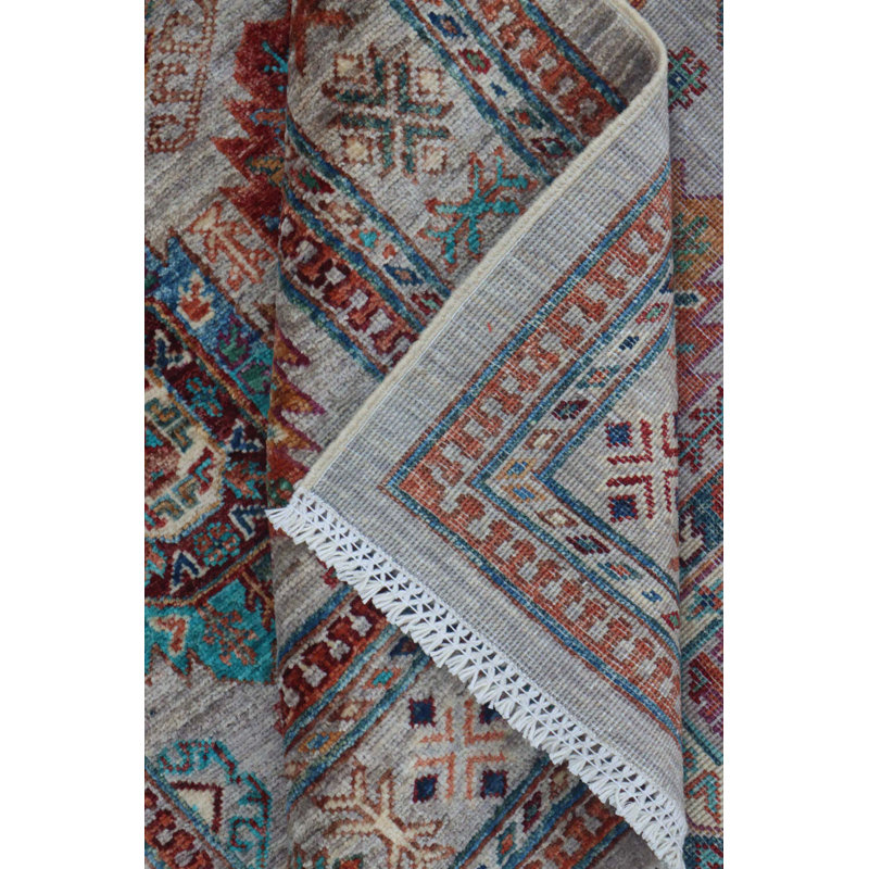 Tapis unique nouvel âge 4 pi x 6 pi 4 po en gris / taupe / turquoise