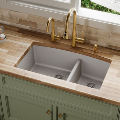 Karran Undermount Quartz Composite 32'' X 19-1/2'' 60/40 Double Bowl Kitchen Sink