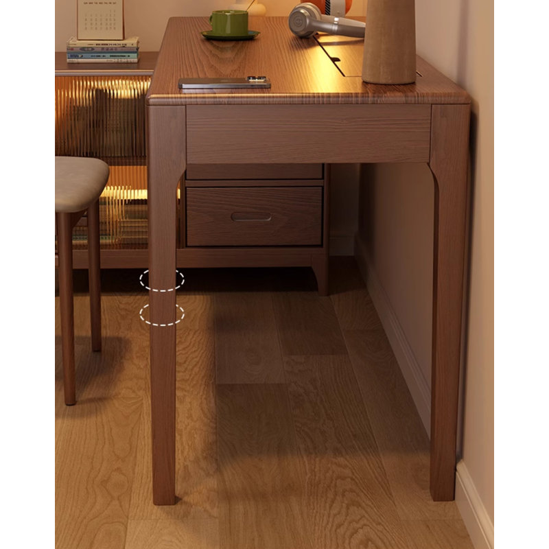 Bureau en L en bois massif avec armoire de rangement intégrée, Brun, H 29,53 po x l 55,12 po x P 31,5 po