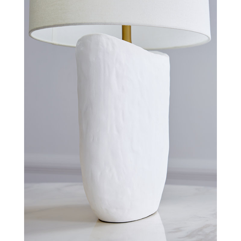 Matte White Ceramic Table Lamp with Linen Shade
