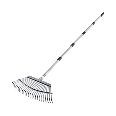 Heavy Duty Stainless Steel Leaf Rake with 25 Tines - Adjustable Telescoping Handle for Garden & Yard Cleanup