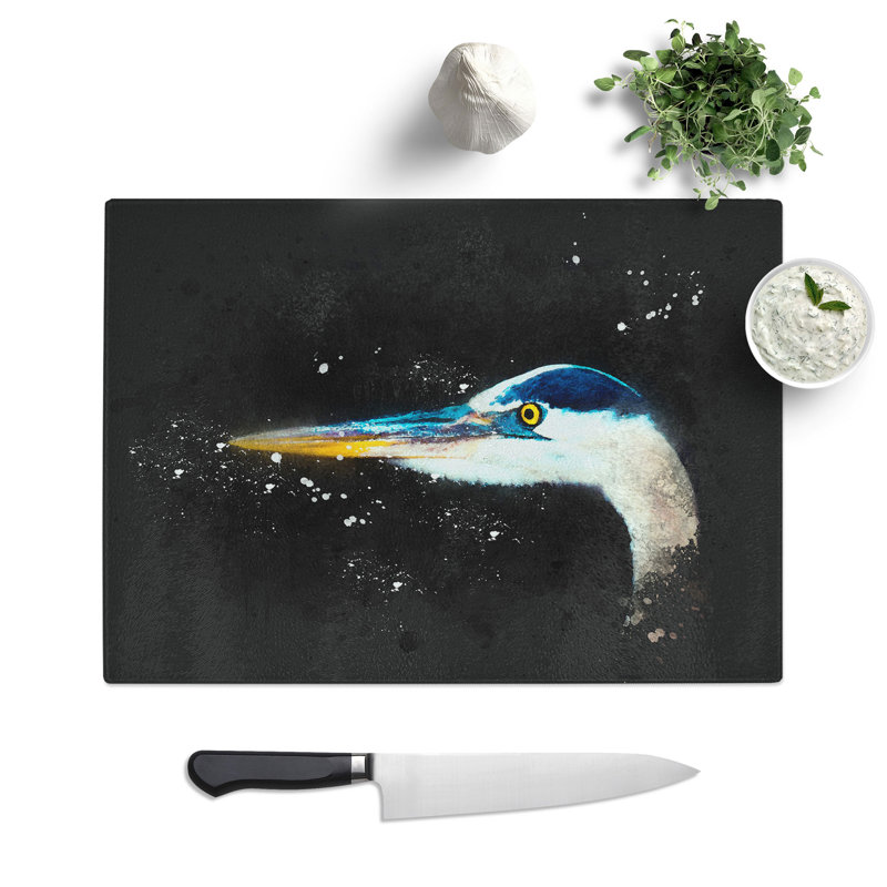 Tempered Glass Heron Portrait Chopping Board, 28.5 cm x 39 cm