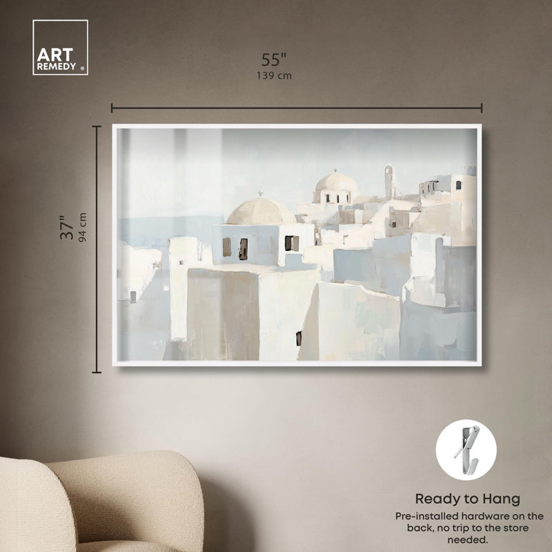 «Domes City II Shadowbox», impression de paysage par Art Remedy, H 37 po x l 55 po, Blanc