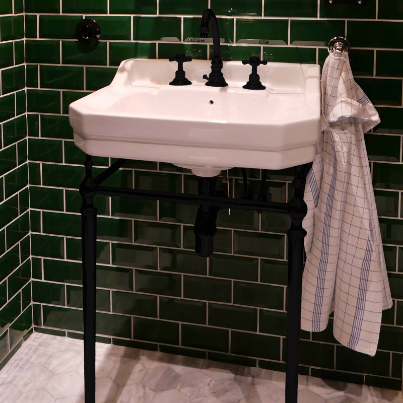 White Ceramic Wall-Mount Console with Matte Black Legs
