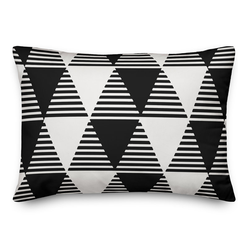  Coussin décoratif géométrique intérieur / extérieur en polyester, H 14 po x l 20 po, Noir