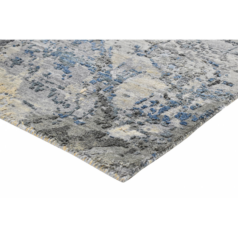 Handmade Silk and Wool Abstract Area Rug, Rectangle 8' x 10'