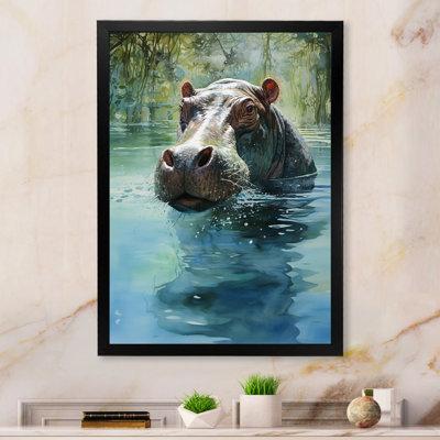 «Grey Powerful Hippo Waters Reflect II - Hippopotamus», art mural